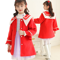 Girl Winter Dress Foreign Air Coat Girl Winter Coat Girl Child With Big Coat Single Row Button Red Large Turtcollar