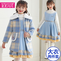 Girl Plaid Big Coat Jacket Spring middle length Children Inn Wind jacket Two suits CUHK Scout Spring and Autumn Clothing