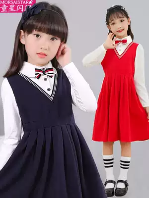Girls long sleeve dress autumn and winter children knit skirt small princess dress female big boy College wind skirt jia liang jian tao