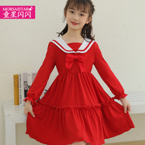 Girl Navy Wind Long Sleeve Dress Dress Autumn Dress Children Knit Skirt Small Princess Dresses Big Boy New Ocean Qi