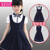 Girls knitted dress Summer dress Girls college style dress Womens big childrens clothing summer dance dress Primary school performance dress
