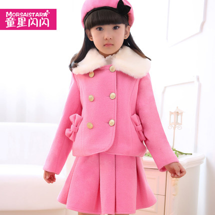 童星闪闪 女童毛呢外套2015新款冬季韩版中大