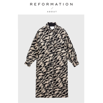 【现货】About Reformation金晨私服羊毛外套动物纹经典长款大衣