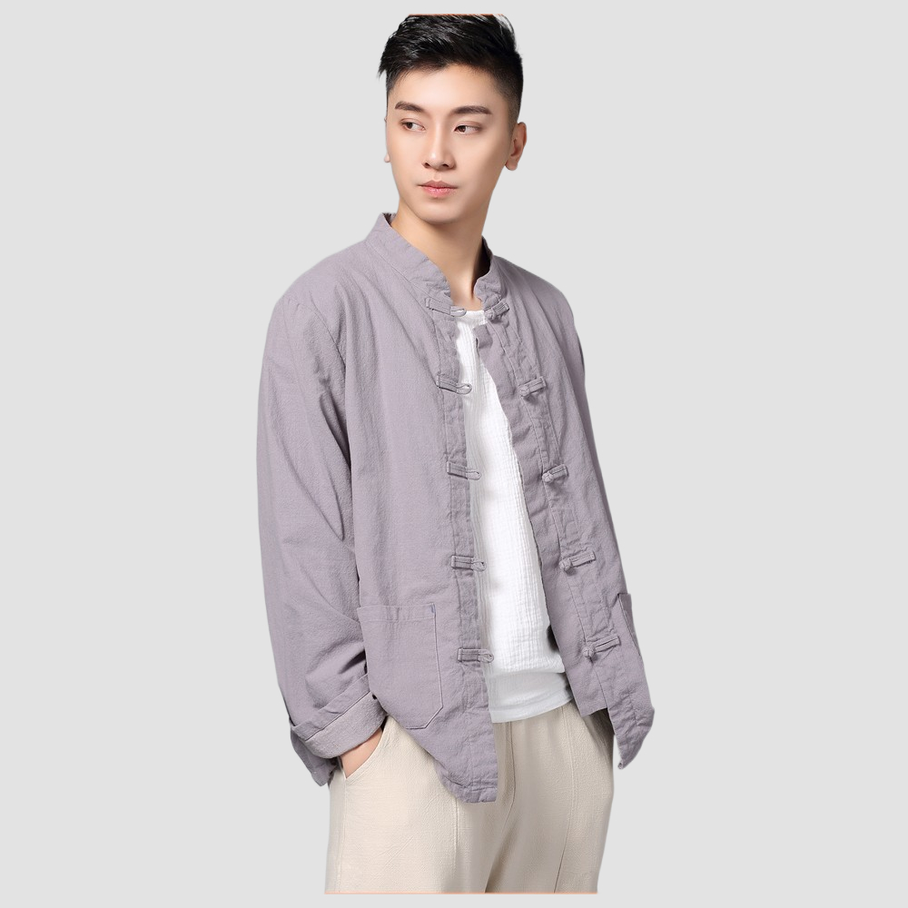 Tang Loaded Men's Chinese Long Sleeves Jacket Mid Youth Cotton Linen Autumn Winter Men's China Wind Retro Disc Buttoned Hanfu Double Layer