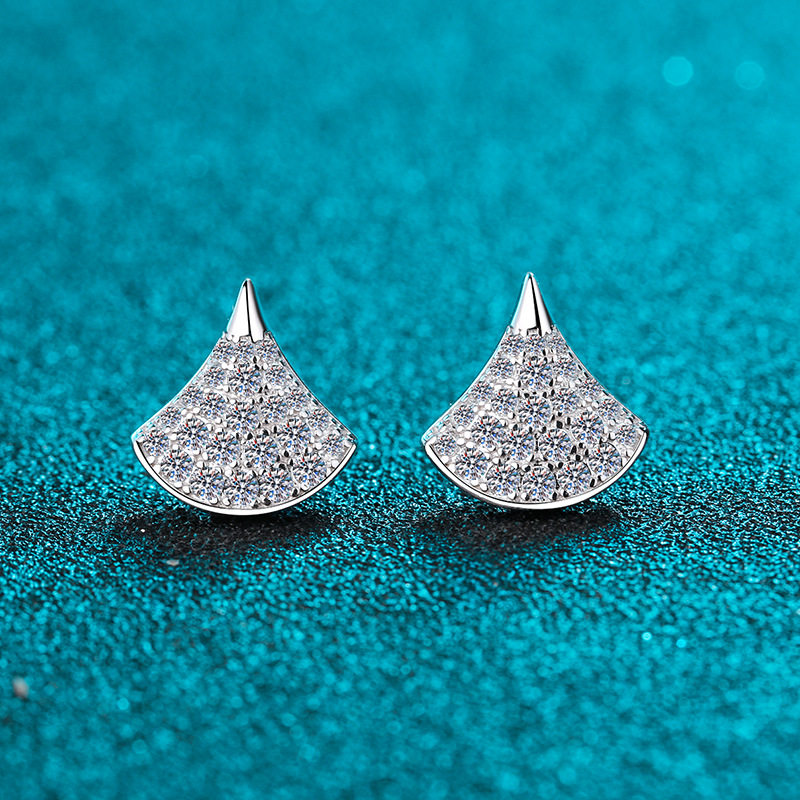 S925 Sterling Silver Gold Plated Skirt Ear Pins Female Net Red Hot Selling Fan Earrings