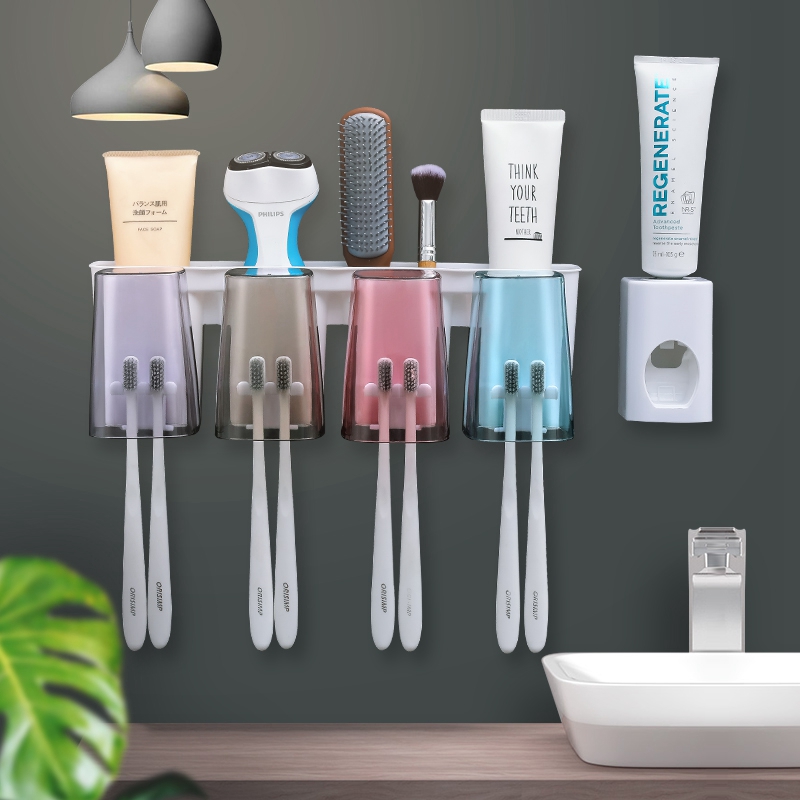 Toothbrush Rack Shelve Makeup Room Wall-mounted Toothbrushing Cup Combined Suit Free of perforated gargling cup hanging wall-style dental cylinder
