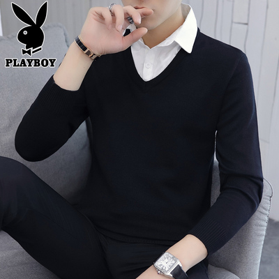 Playboy áo len nam xu hướng xuân mới áo len đáy giả hai áo len nam áo len - Áo len