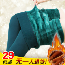  2019 new womens thickened and velvet leggings winter outer wear elastic large size stepping foot high waist warm small pants