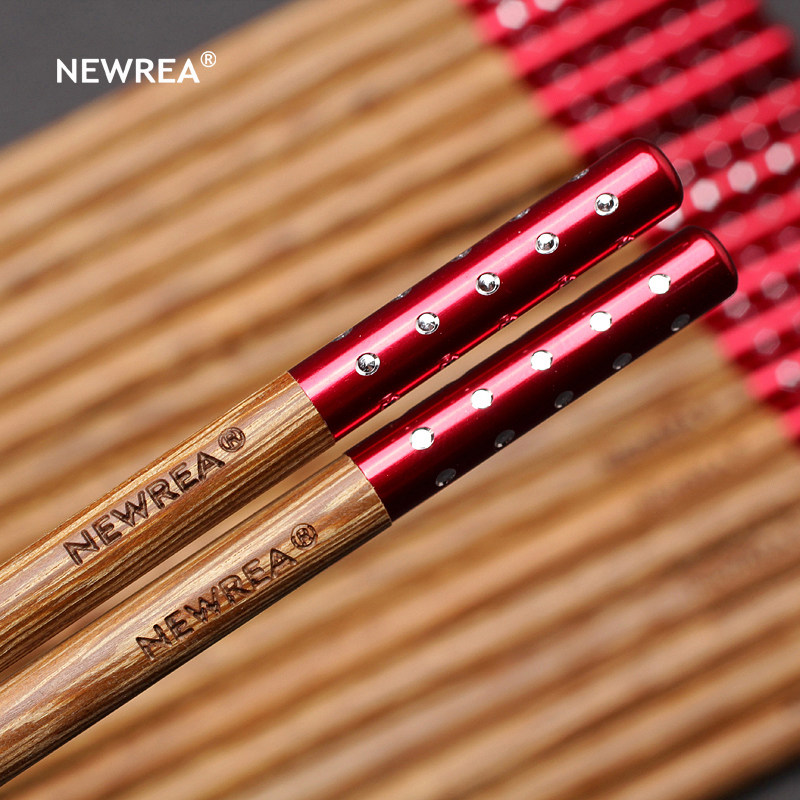 NEWREA Cutting-Edge Chicken Wing Wood Fuxing Gaozhao Chopsticks Household Set 10 Pairs Four Colors Available
