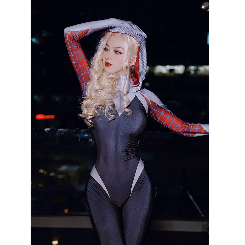 European and American Spider-Man Bodysuit for Women Cosplay Plus Size Role-Playing Gwen Jumpsuit Sexy Jumpsuit Kk