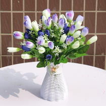 Tulip fake simulation flower furnished room bedroom decorated dining room fittings plus vase silk flower bouquet