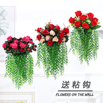 Simulated rose vines fake silk flower hanging basket plastic decoration vines wall green plant interior living room wall hanging