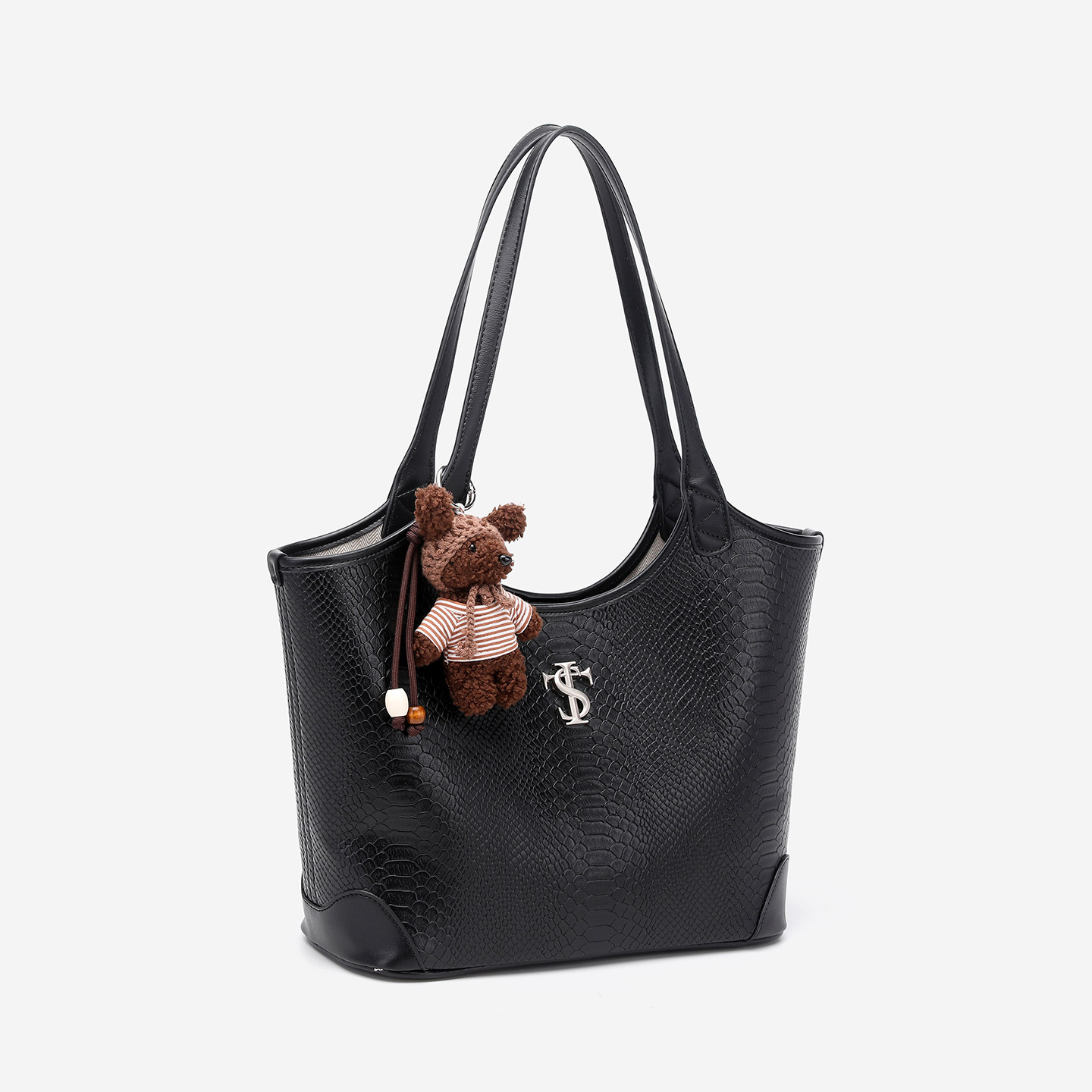 STK Niche White Snake Pattern Tote Bag - Large Capacity Shoulder Bag for College Students, Work and Commuting - Thumbnail 4