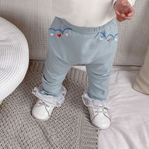 Spring and autumn baby Foreign leggings wearing big pp pants little girl cotton butt baby trousers thin girl
