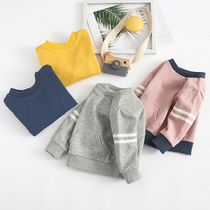 Male baby cotton casual clothes for infants and young children Spring and Autumn long-sleeved tops for girls wearing T-shirt Foreign round neck 0-3 years old