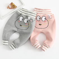 Male and female babies wear plus velvet big pp pants foreign-quality high waist belly butt pants Cotton Babies and young children warm in autumn and winter