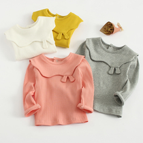 Female baby cotton base shirt spring and autumn baby lapel long sleeve T-shirt single coat children elastic Korean version of foreign gas