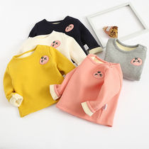 Children base shirt infant cotton plus velvet coat men and women baby autumn and winter wear T-shirt 0-3 years old warm long sleeve