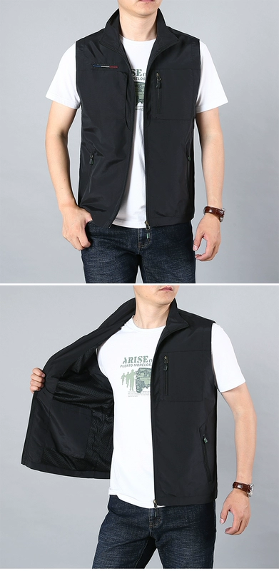 Mùa xuân vest vest nam vest nam mùa hè rắn màu cá tính 2020 nam mỏng đa túi mùa xuân và thu nam - Áo vest cotton