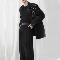 2020 autumn Ruffian handsome high-quality black splashing ink suit mens Korean version of the trend of the new casual loose suit jacket