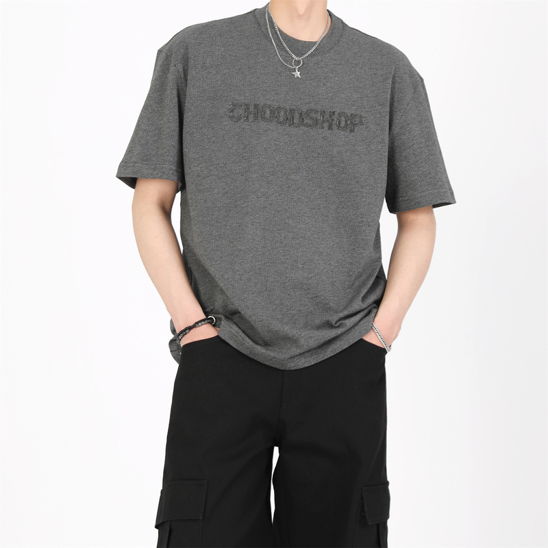 Bob Black-On-Black Cleanfit Short-Sleeve Miu-Style Letter T-Shirt, Loose and Simple, High-End Feel, High-Quality Pure Cotton