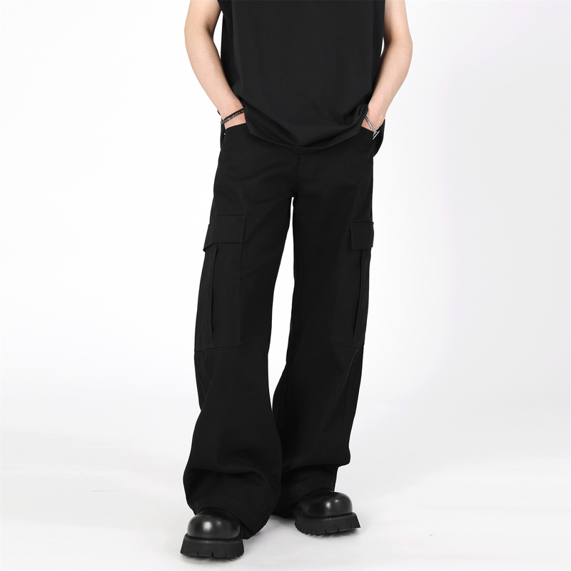 Bob Black on Black Miu Style Workwear Jeans Cleanfit Scimitar Wide-Leg Pants Loose Trendy Retro Slimming