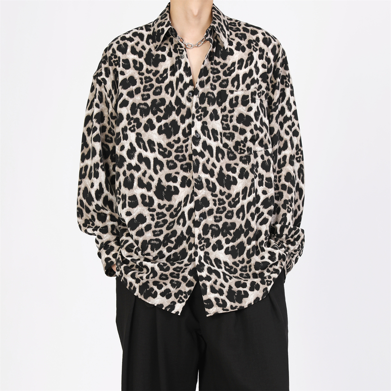 Bob Black on Black Leopard Print Shirt Cleanfit French Retro Lazy Elegant Long-Sleeved Shirt Loose and High-End