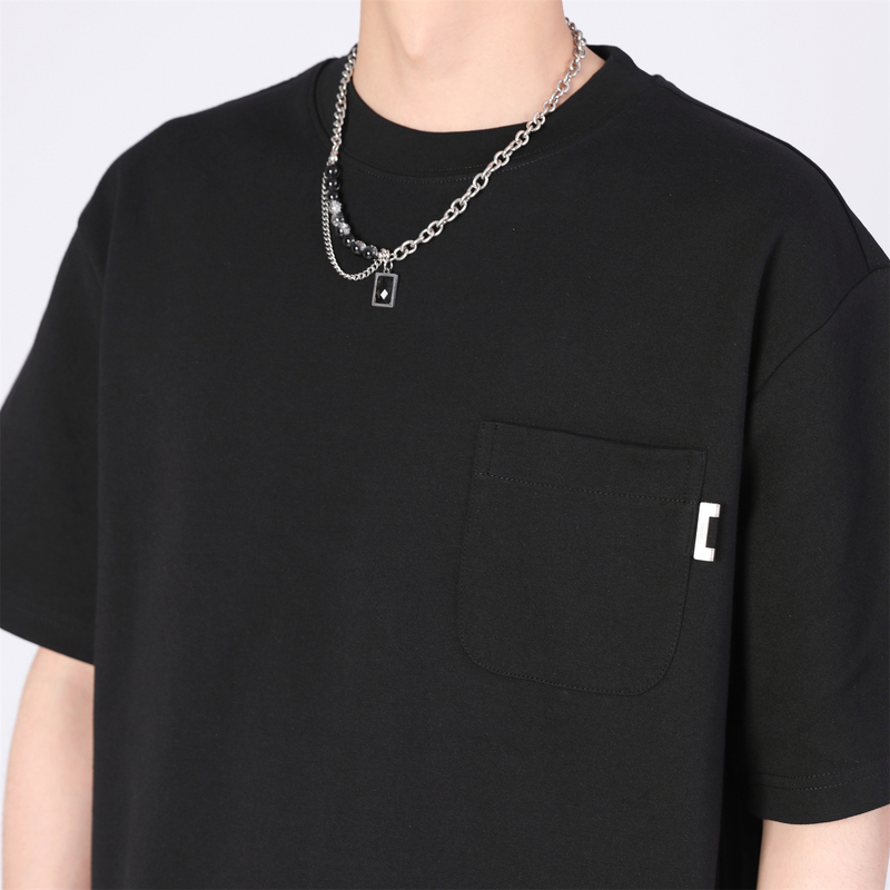 Bob Black-On-Black Cleanfit T-Shirt High-Quality Short Simple Loose Korean Men's Fashion Miu-Style Silhouette with Dropped Shoulder Sleeves