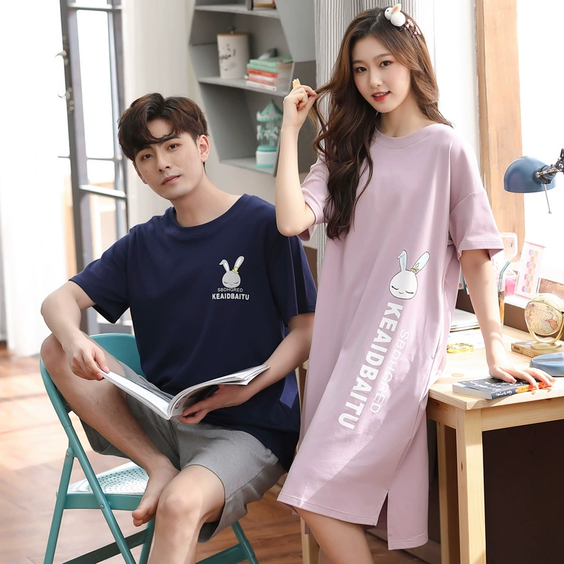 2 bộ giá mùa hè vài bộ đồ ngủ ngắn tay quần short cotton phù hợp với quần áo ngủ hàn quốc phụ nữ lỏng lẻo của nam giới dịch vụ tại nhà mùa xuân - Giống cái