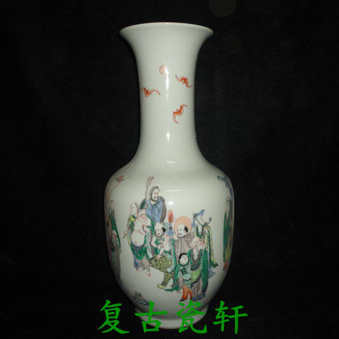 Jingdezhen Cultural Revolution Ceramics Factory Goods Porcelain Hand-painted Green Flowers Bullpen Characters Stories Guanyin Bottle Vases Bag Old