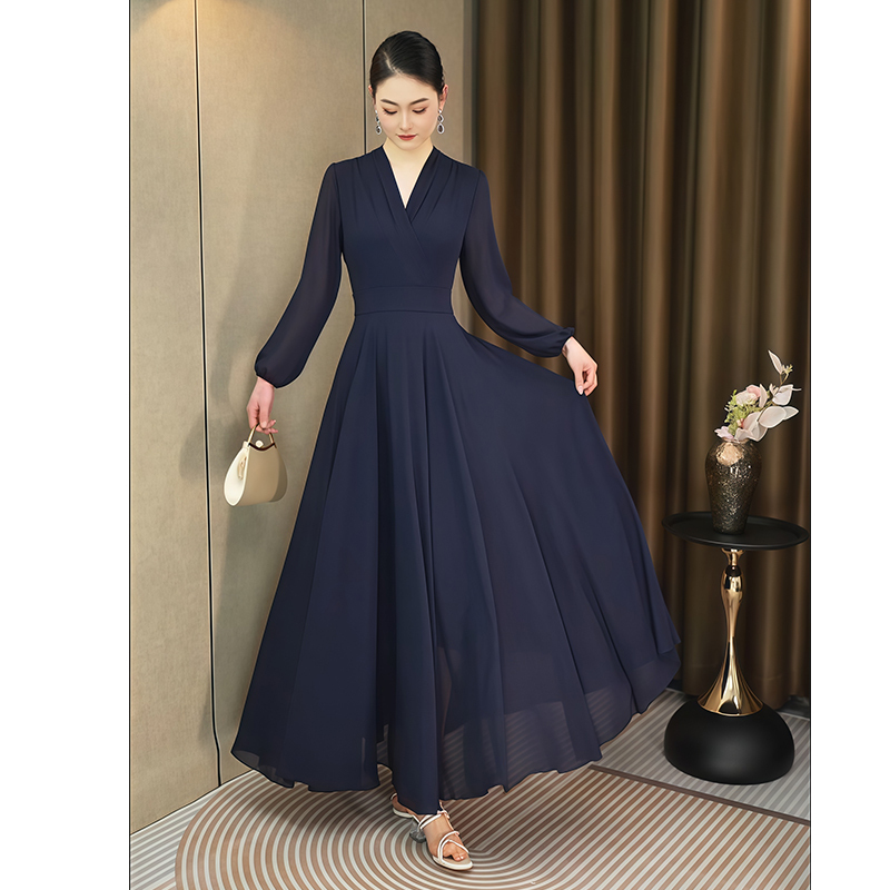 2025 Summer and Autumn New Elegant Women's Flared Beach Dress, Waist-Slimming Chiffon Dress, Off-Season Clearance Sale