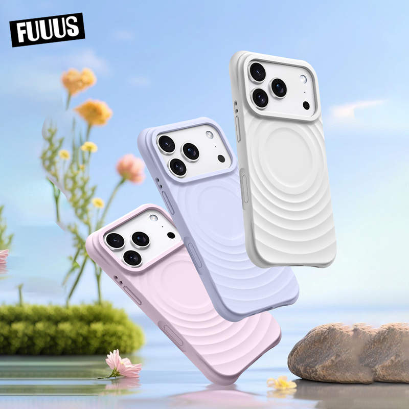 White Wave-Patterned Magsafe Liquid Silicone Phone Case, Full Camera Coverage, Magnetic Protective Case with Skin-Like Feel for iPhone 17 Pro Max, Solid Color for iPhone 16, 15, 14, 13, Anti-Drop High-End Version