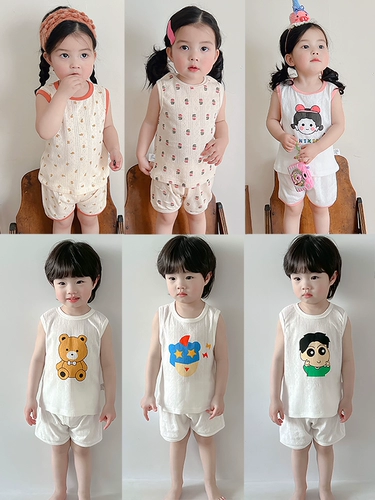 Детская хлопковая пижама, тонкая летняя майка топ, комплект для мальчиков, детский комбинезон