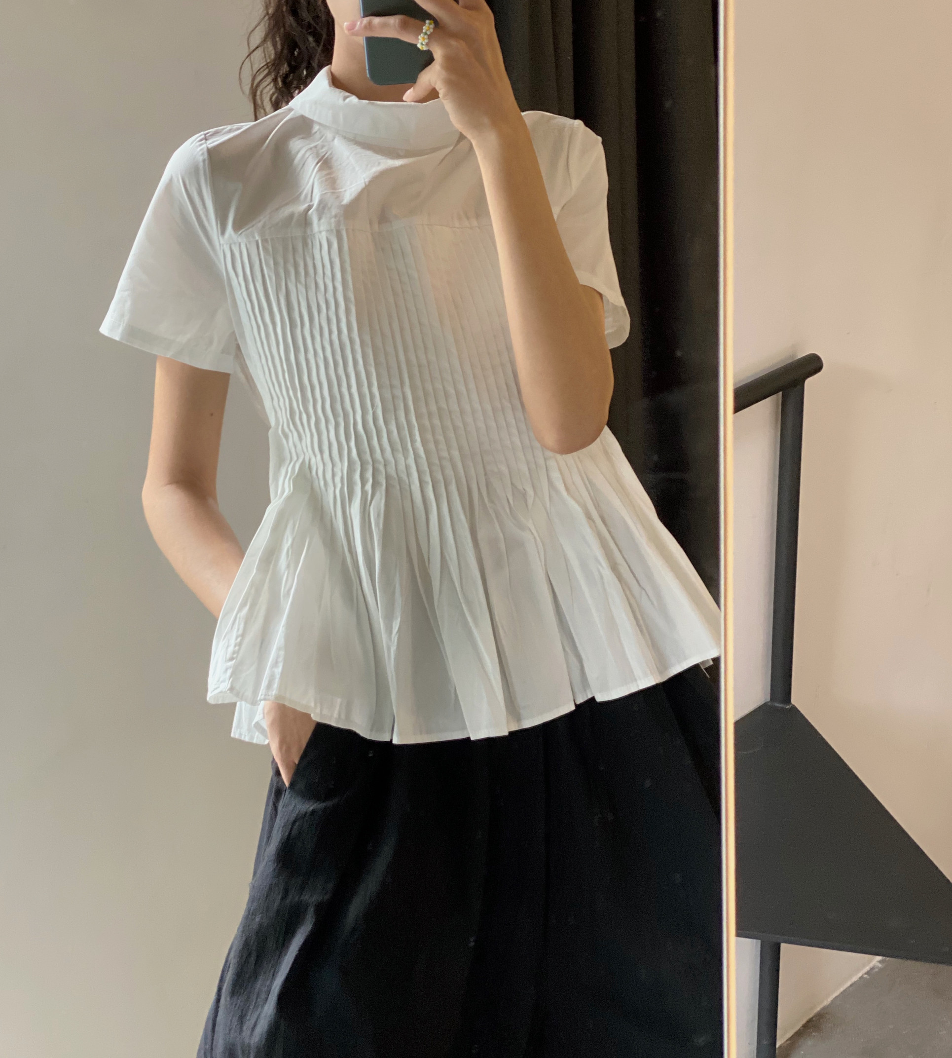 Spot I have a cat outside niche design pleated short-sleeve bubble shirt cute doll collar top girl