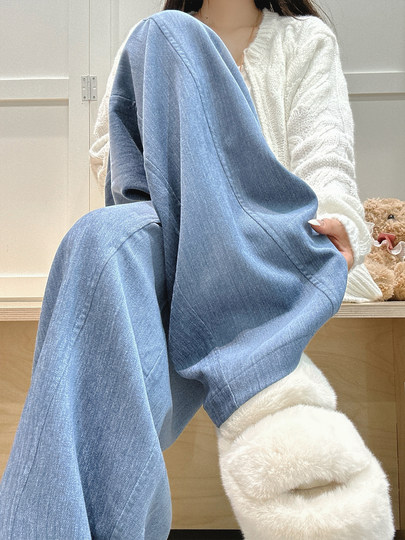 Blue suit wide-leg pants for women autumn and winter 2025 new high-waisted loose slimming lazy drape scimitar casual pants