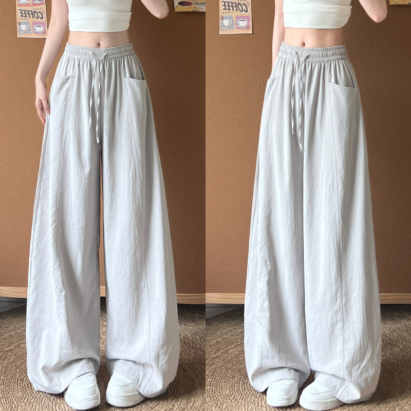 Korean-Style Lazy Gray Wide-Leg Pants for Women, Summer 2026 New Model, Loose and Slimming, Thin Ice Silk Casual Pants Korean-Style Lazy Gray Wide-Leg Pants for Women, Summer 2026 New Model, Loose and Slimming, Thin Ice Silk Casual Pants