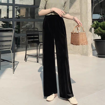 Golden velvet wide leg pants women autumn and winter 2019 New drop feeling high waist loose straight tube pants winter long pants