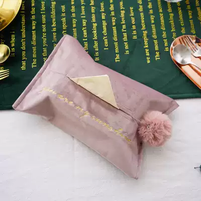 Nordic ins style embroidery tissue box living room home velvet sanitary paper box car napkin box set simple household