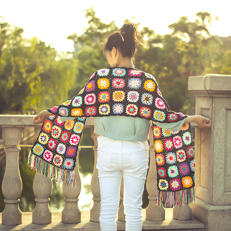 Scarf Handmade crochet production Retro Sen female Sen Japanese literary fan wool flower scarf Shawl scarf