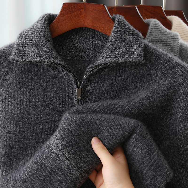 Pure Wool Cardigan 2025 Autumn and Winter Men's Loose Thickeneded Lapel Sweater Jacket Cashmere Knitted Zipper Top