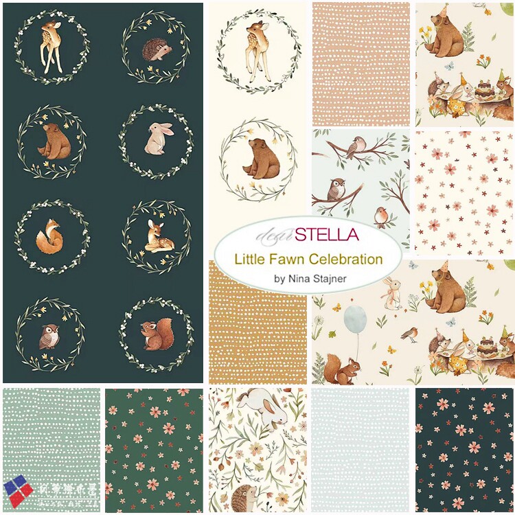 American imported printed cotton cloth Little Fawn Celebration hand-painted wind small animal patchwork fabric