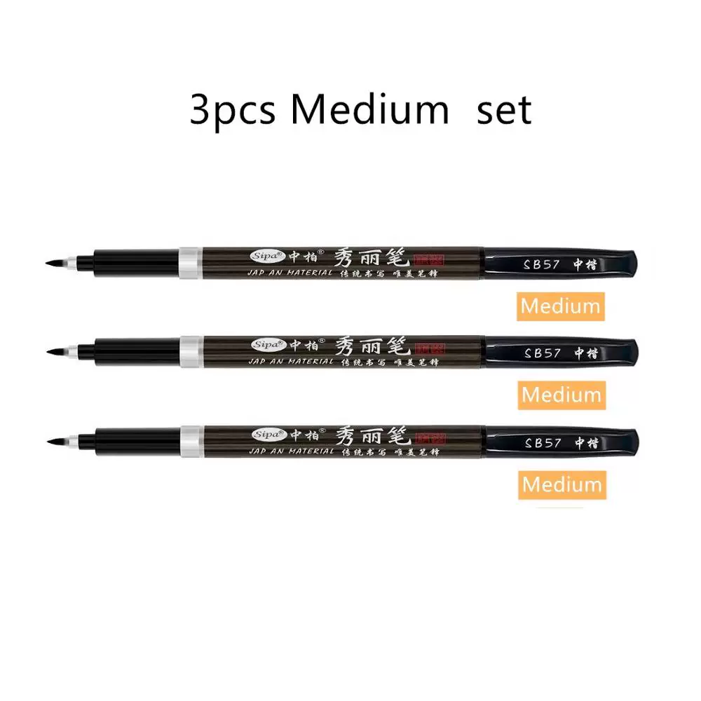 3PCS Calligraphy Pen Set Fine Liner Tip Medium Brush Pens Fo