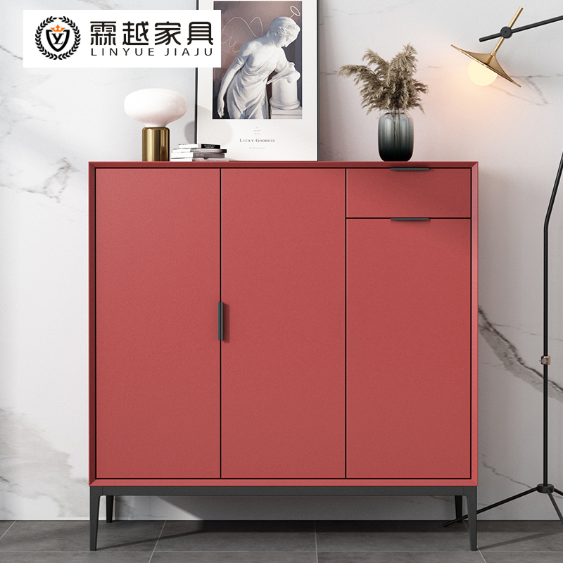 Italian light luxury minimalist shoe cabinet solid wood cabinet storage storage Nordic modern simple lacquer large capacity entry cabinet