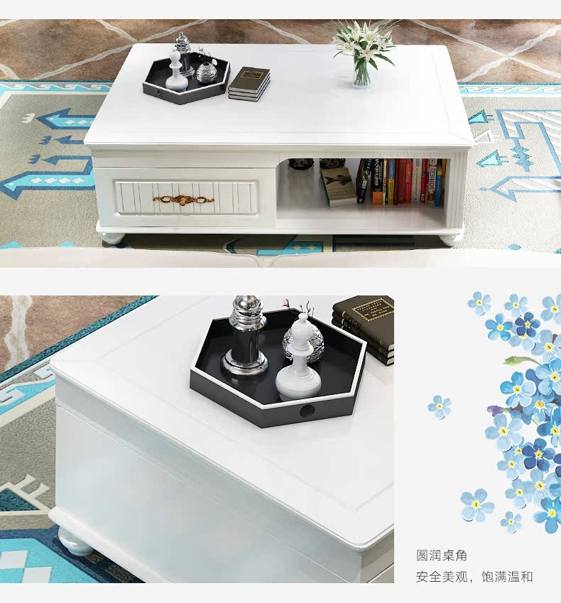 Lin Yue Châu Âu mục vụ gỗ rắn telescopic tủ TV bàn cà phê kết hợp bộ trắng Hàn Quốc đồ nội thất phòng khách