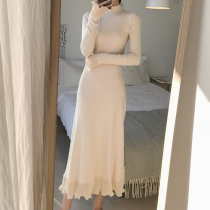 2021 new womens coat with a base long knitted sweater over the knee temperament long dress dress autumn and winter