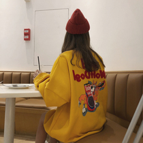 waitmore sweater 2021 New Korean loose bf lazy trend ins plus velvet padded female autumn and winter clothes