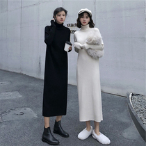 2021 New with overcoat long skirt with a base long knitted sweater over the knee dress children autumn and winter thickened