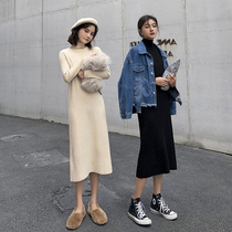 2021 New with overcoat long skirt with a base long knitted sweater over the knee temperament dress children autumn and winter