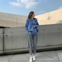 Douyin early autumn womens clothing 2021 New Net Red fashion wide leg pants sweater foreign-aged two-piece set Spring