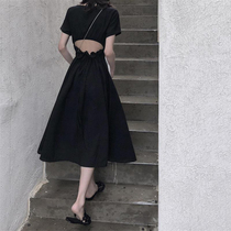 2021 New French retro sexy machine small black dress Hepburn wind over the knee long dress dress children summer